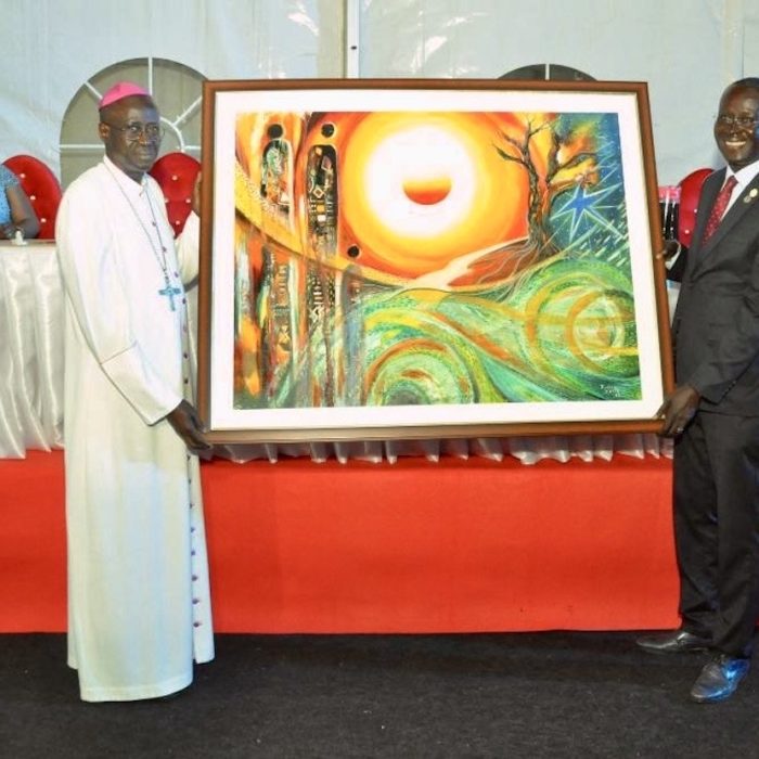 Kalidou Kassé has presented a distinguished artwork in support of the Catholic Church to His Excellency, Archbishop Benjamin Ndiaye of Dakar, Senegal.
