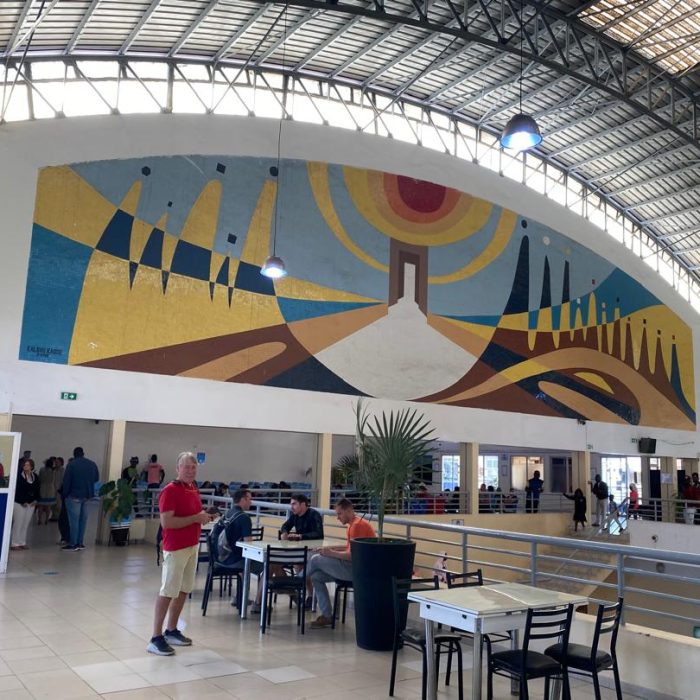A major faience mural work at the Dakar International Maritime Station, created by Kalidou Kassé.